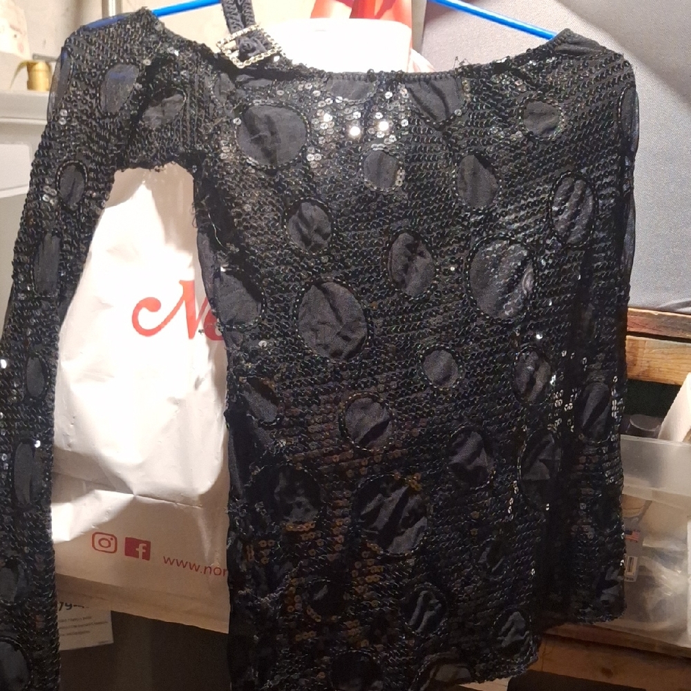 Black Sequin Polka Dot Long Sleeve Top